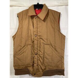 VTG Full Zip Puffer Insulated Work Vest Sz Medium Brown 1980s Era Farm Red Lined